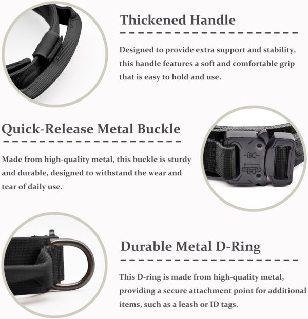 Tactical Dog Collar, Adjustable Military Training Nylon Dog Collar with Control Handle and Heavy Quick-Release Metal Buckle for Small Medium Large Dogs, Black M - Image 4