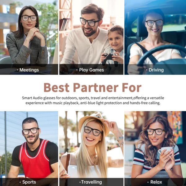 Bluetooth Audio Smart Glasses for Women Men, Anti-Blue Light Glasses Open Ear Sound with Mic & Speakers, Ergonomic Design, Lightness, MFB Buttons Control Voice Assistant for Meeting Relaxing - Image 4