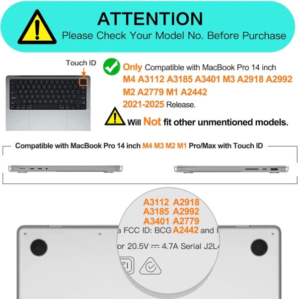 MOSISO Compatible with MacBook Pro 14 inch Case 2025 2024 2023 2022 2021 M4 M3 M2 M1 A3112 A3185 A3401 A2918 A2992 A2779 A2442, Plastic Hard Shell&Keyboard Cover&Screen Film&Pouch, Transparent - Image 3