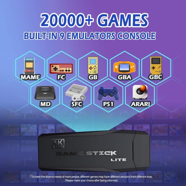 Upgraded Wireless Retro Gaming Console, Retro Game Stick 4K with 20,000+ Games and 9 Emulators Built-in, Plug and Play Video Games for TV, 2.4G Wireless Controllers - Image 3
