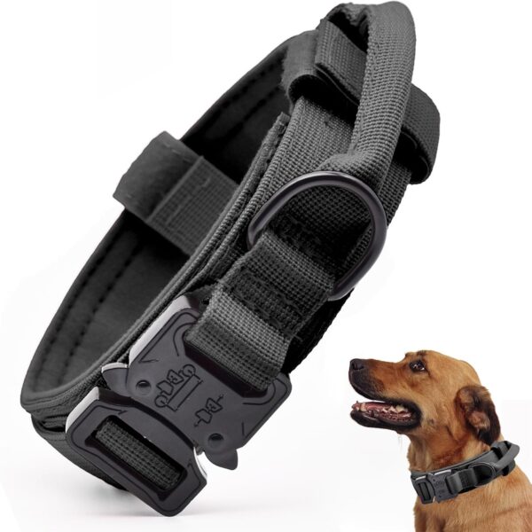 Tactical Dog Collar, Adjustable Military Training Nylon Dog Collar with Control Handle and Heavy Quick-Release Metal Buckle for Small Medium Large Dogs, Black M - Image 2
