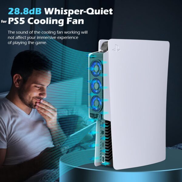 for PS5 Cooling Fan with Led Light, Quiet for PS5 Fan Cooling Fan HUIJUTCHEN for PS5 Cooler Cooling Fan for Playstation 5 fan with 3 Small Fans 3.0 USB Port 2 Fan Speed Setting fan (Not Compatible with PS5 Slim) - Image 6