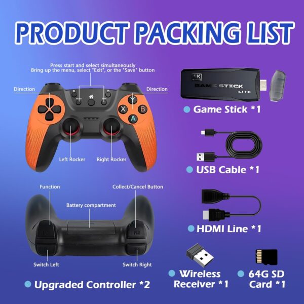 Upgraded Wireless Retro Gaming Console, Retro Game Stick 4K with 20,000+ Games and 9 Emulators Built-in, Plug and Play Video Games for TV, 2.4G Wireless Controllers - Image 7