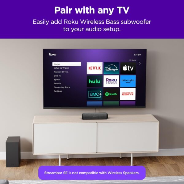 Roku Streambar SE | 2-in-1 TV Soundbar with Built-in 4K/HD/HDR Streaming, Premium Speakers, & Enhanced Speech Clarity for Crisp, Clear Dialogue - Quick Guided Simple Setup - Image 9
