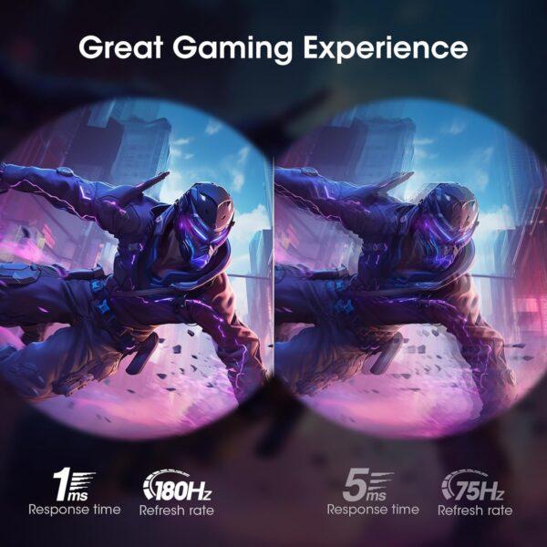 KOORUI Gaming Monitor 25-inch, 180Hz FHD 1080p Computer Monitor, 1ms GTG, Adaptive G-Sync, FreeSync Premium, 3 Sides Frameless, HDMI x 2, DisplayPort, Black - Image 3