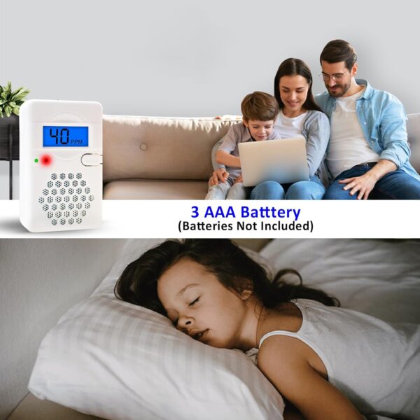 Carbon Monoxide Detector Alarm with Digital LCD Display, CO Detector Alarm with Replaceable Battery,Test-Reset Button, Low Battery Indicator, Portable,complies with UL2034(Batteries NOT Included) - Image 8