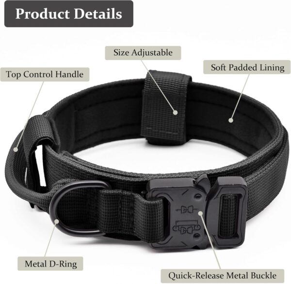 Tactical Dog Collar, Adjustable Military Training Nylon Dog Collar with Control Handle and Heavy Quick-Release Metal Buckle for Small Medium Large Dogs, Black M - Image 3
