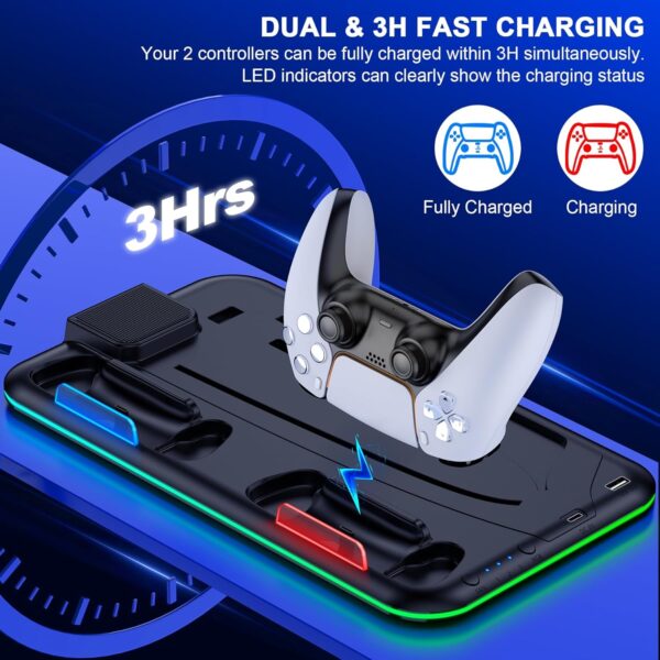 PS5 Slim Stand and Turbo Cooling Station with Controller Charging Station for Playsation 5, PS5 Accessories Kits Incl. 3 Levels Cooling Fan, LED, 15 Game Slot, Headset Holder for P5 Digital/Disc - Image 6