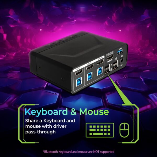 IOGEAR Nexus 3-Port 4K HDMI Gaming KVM Switch – Supports PS5/PS4, Xbox Series X|S, Nintendo Switch, PC – 1440p 144Hz, 1080p 240Hz, USB 3.2 Hub, RGB, Keymander App — GCS1337 - Image 7