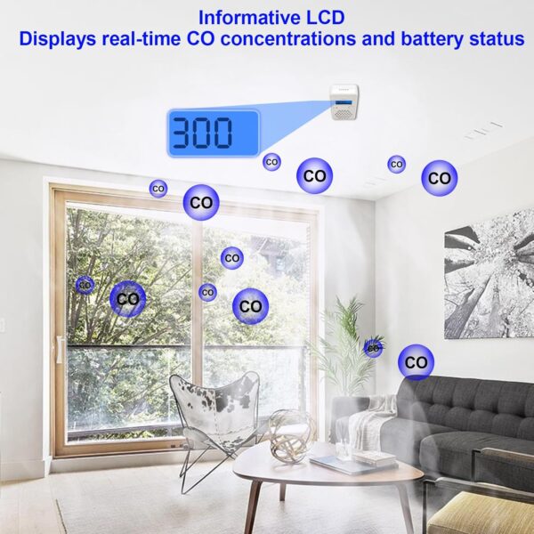 Carbon Monoxide Detector Alarm with Digital LCD Display, CO Detector Alarm with Replaceable Battery,Test-Reset Button, Low Battery Indicator, Portable,complies with UL2034(Batteries NOT Included) - Image 6