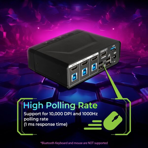 IOGEAR Nexus 3-Port 4K HDMI Gaming KVM Switch – Supports PS5/PS4, Xbox Series X|S, Nintendo Switch, PC – 1440p 144Hz, 1080p 240Hz, USB 3.2 Hub, RGB, Keymander App — GCS1337 - Image 8