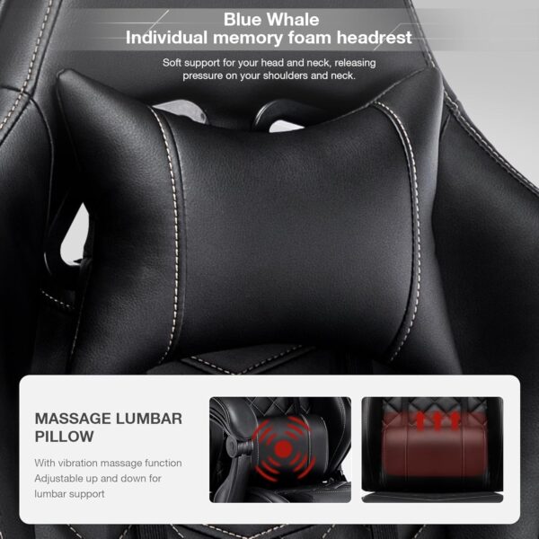 Blue Whale Gaming Chair for Adults, Ergonomic Gaming Chair with Footrest and Adjustable Armrest, High Back Comfortable Computer Gaming Chairs with Massage Lumbar Support - Image 7