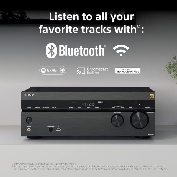 Sony STR-AN1000 7.2 CH Surround Sound Home Theater 8K A/V Receiver: Dolby Atmos, DTS:X, Digital Cinema Auto Calibration IX, Bluetooth, WiFi, Google Chromecast, Spotify connect, Apple AirPlay, HDMI 2.1 - Image 7