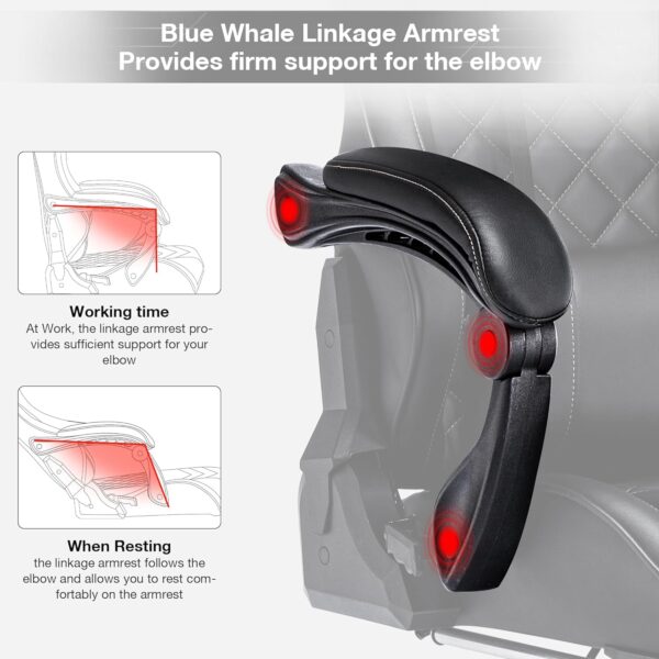 Blue Whale Gaming Chair for Adults, Ergonomic Gaming Chair with Footrest and Adjustable Armrest, High Back Comfortable Computer Gaming Chairs with Massage Lumbar Support - Image 6