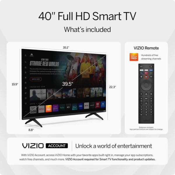 VIZIO 40-inch Full HD 1080p Smart TV with DTS Virtual: X, Alexa Compatibility, Chromecast Built-in, Bluetooth Headphone Capable, (VFD40M-08 New) (Renewed) - Image 3