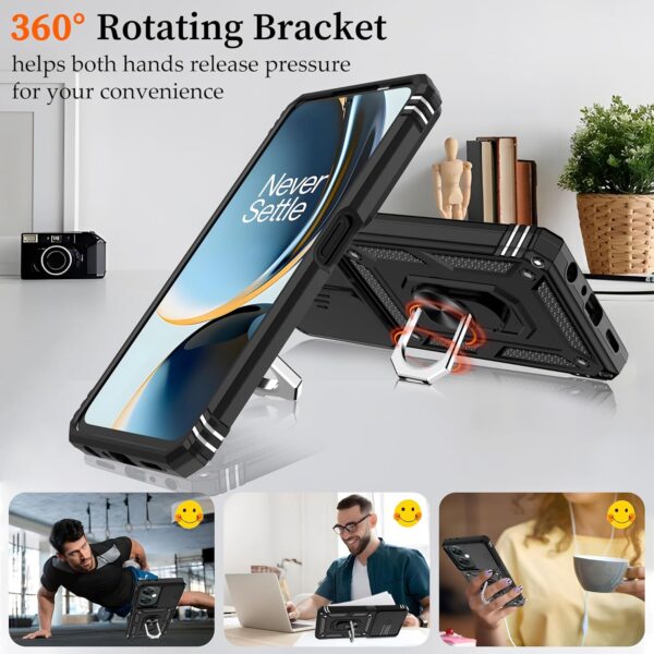 for OnePlus Nord N30 5G Case with 2 HD Screen Protector & Slide Camera Cover, 360° Rotation Ring Kickstand [Military Grade] Case for OnePlus Nord N30 5G, Black - Image 6