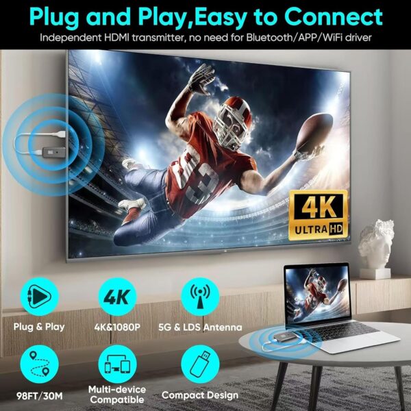 T81 Wireless HDMI Transmitter and Receiver, Plug & Play Portable Wireless HDTV Extender Kit for Streaming Video and Audio to HDTV/Projector/Monitor. (Random White or Black USB Cable) - Image 7