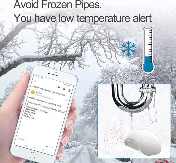 Wireless Water Leak Detector with Email,Wi-Fi Flood&Freeze Sensor, Smart Leak and Drip Alert,Loud Audible Alarm Alerts–No Need Install-Remote Waterproof Leak Sensor for Home, Basement 1 Pack - Image 4