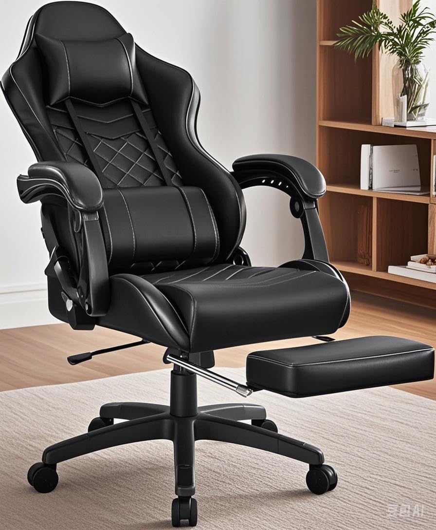 Blue Whale Gaming Chair for Adults, Ergonomic Gaming Chair with Footrest and Adjustable Armrest, High Back Comfortable Computer Gaming Chairs with Massage Lumbar Support