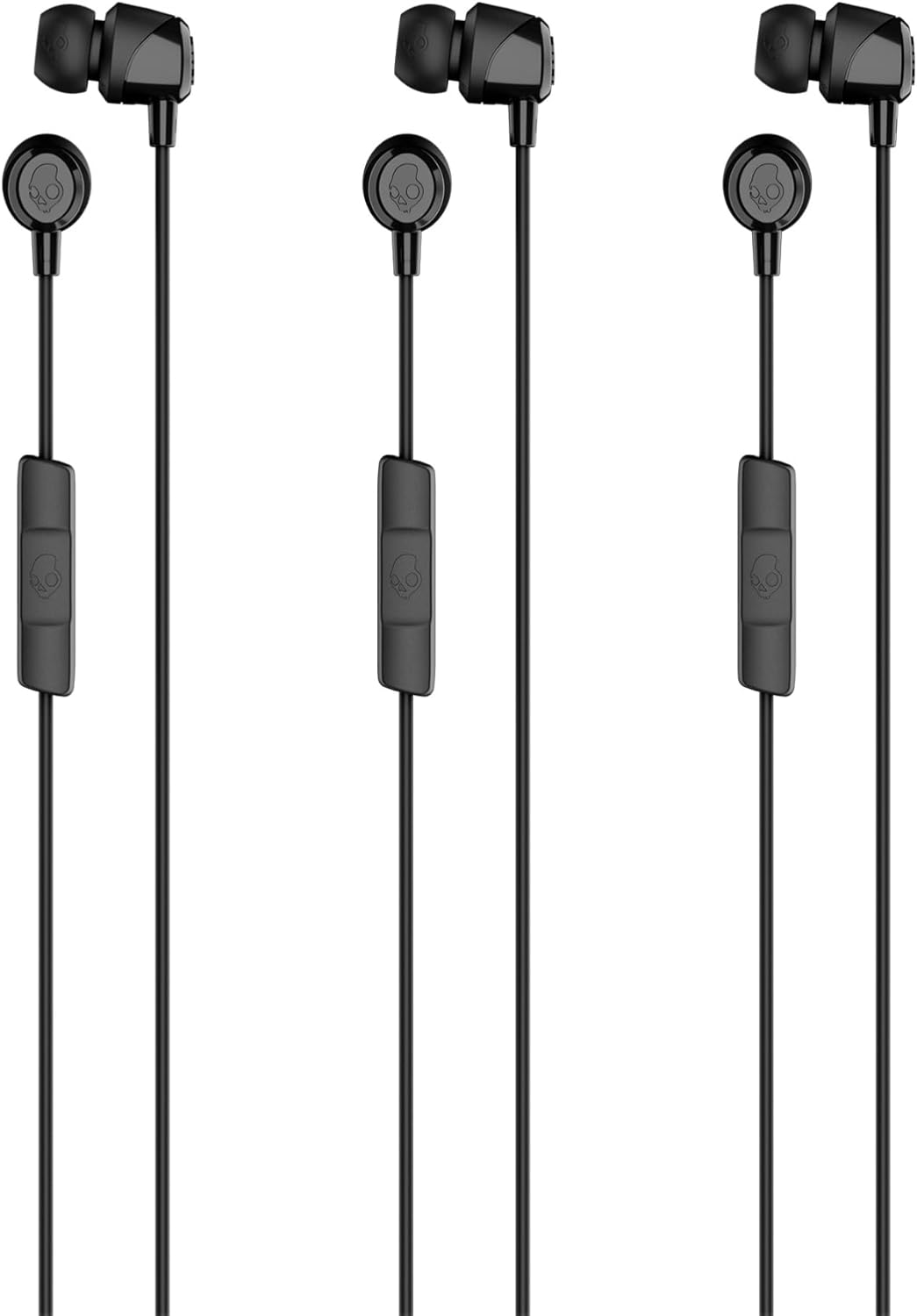 Skullcandy Jib In-Ear Wired Earbuds, Noise Isolating, Microphone, Works with Bluetooth Devices and Computers – Black 3-Pack