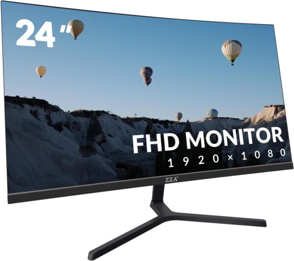 ZZA 24 Inch Curved Monitor, FHD 1920×1080P 100Hz, 120% sRGB, Ultra-Thin Bezel Design, Low Blue Light & Flicker-Free, Computer Monitor for Home, Office, School (HDMI, VGA)-Black - Image 3