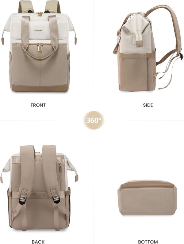 LOVEVOOK Laptop Backpack for Women, 15.6 Inch Work Laptop Bag with USB Port, Fashion Teacher Nurse Backpack Purse, Waterproof Travel Computer Backpack with Organizer Bag, 2PCS, Beige-Khaki - Image 10
