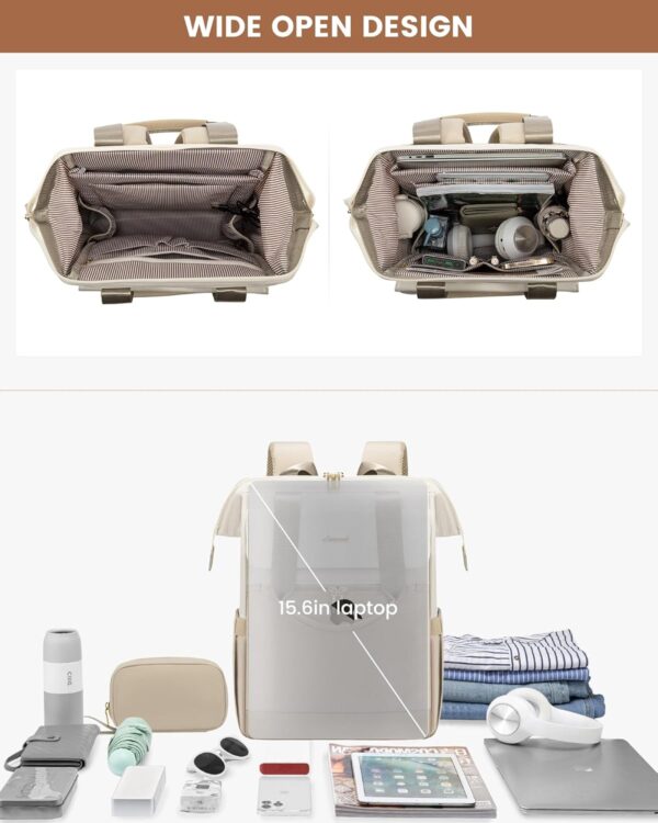 LOVEVOOK Laptop Backpack for Women, 15.6 Inch Work Laptop Bag with USB Port, Fashion Teacher Nurse Backpack Purse, Waterproof Travel Computer Backpack with Organizer Bag, 2PCS, Beige-Khaki - Image 9