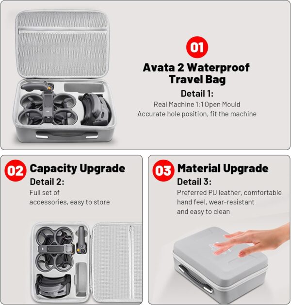 Avata 2 Hard Case, Waterproof Carrying Case Portable Travel Bag for DJI Avata 2 Fly More Combo with DJI Goggles 3/RC Motion 3/FPV Remote Controller 3 Accessories - Image 6