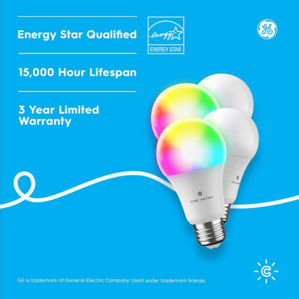 GE CYNC Smart LED Light Bulbs, Color Changing, Bluetooth and Wi-Fi Enabled, Alexa and Google Assistant Compatible, A19 Light Bulbs (4 Pack), 9.5 W - Image 10