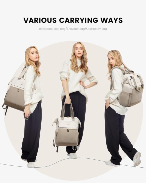 LOVEVOOK Laptop Backpack for Women, 15.6 Inch Work Laptop Bag with USB Port, Fashion Teacher Nurse Backpack Purse, Waterproof Travel Computer Backpack with Organizer Bag, 2PCS, Beige-Khaki - Image 7