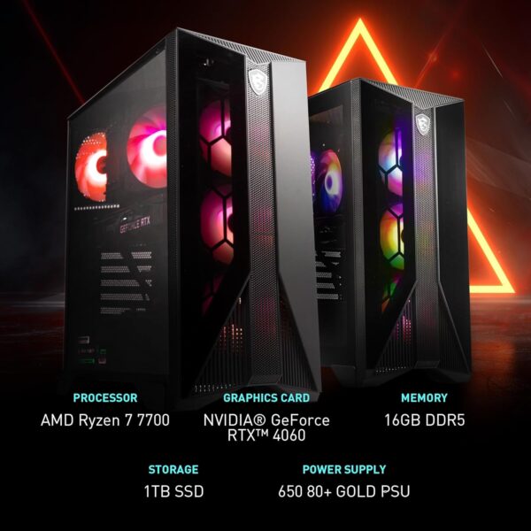 MSI Aegis Z2 Gaming Desktop (2024): AMD Ryzen R7-7700, Geforce RTX 4060, 16GB DDR5, 1TB m.2 SSD, 80+ Gold PSU, WiFi, Keyboard & Mouse, DIY Friendly, Windows 11 Home: C7NUC-817US - Image 3