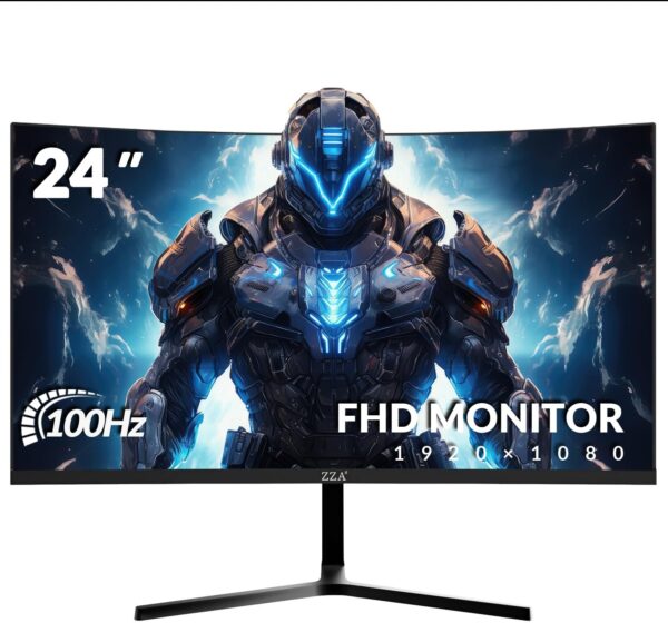 ZZA 24 Inch Curved Monitor, FHD 1920×1080P 100Hz, 120% sRGB, Ultra-Thin Bezel Design, Low Blue Light & Flicker-Free, Computer Monitor for Home, Office, School (HDMI, VGA)-Black - Image 2