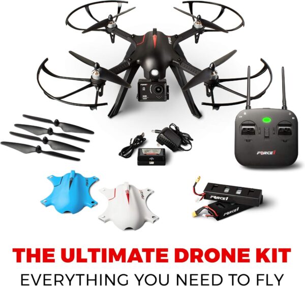 Force1 F100GP Drone with Camera for Adults or Teens- GoPro Compatible RC Drone with 1080p HD Video Camera Long Range Brushless Quadcopter with Remote Control, 2 Drone Batteries, 3 Drone Shells - Image 6
