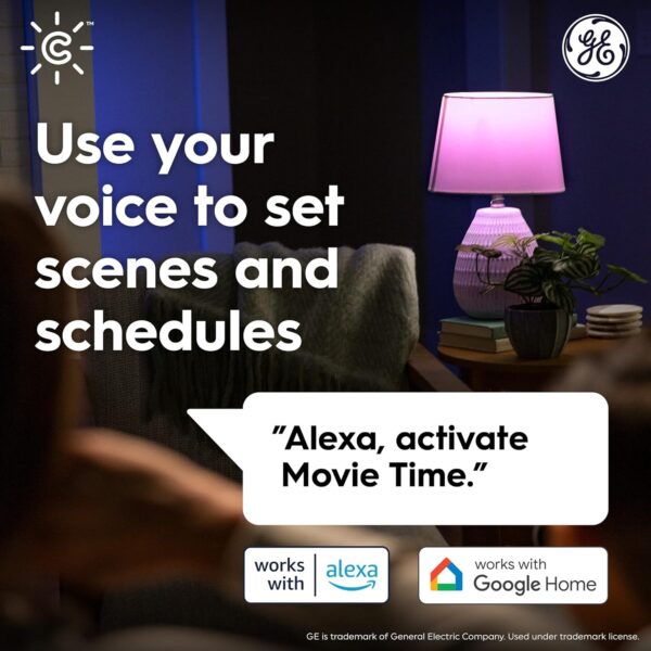 GE CYNC Smart LED Light Bulbs, Color Changing, Bluetooth and Wi-Fi Enabled, Alexa and Google Assistant Compatible, A19 Light Bulbs (4 Pack), 9.5 W - Image 5