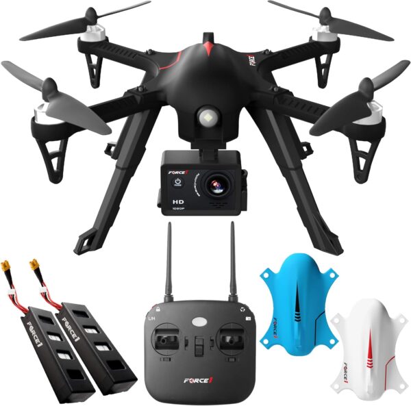 Force1 F100GP Drone with Camera for Adults or Teens- GoPro Compatible RC Drone with 1080p HD Video Camera Long Range Brushless Quadcopter with Remote Control, 2 Drone Batteries, 3 Drone Shells - Image 2
