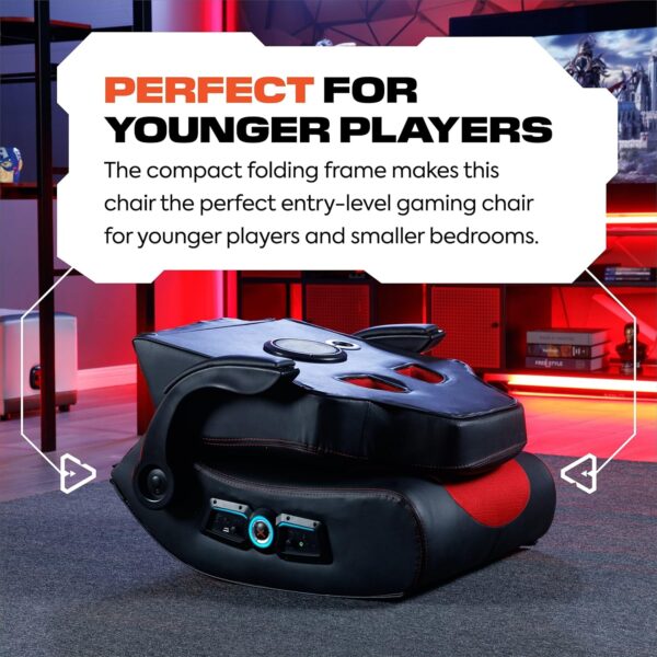 X Rocker Aspire 2.1 Race Car Seat Video Gaming Lounging Floor Chair, with Vibration Motors, Wireless Bluetooth Audio, 2 Speakers, Subwoofer, Padded Armrests, 5172801, 23.6" x 14.6" x 17.7", Black and Red - Image 7